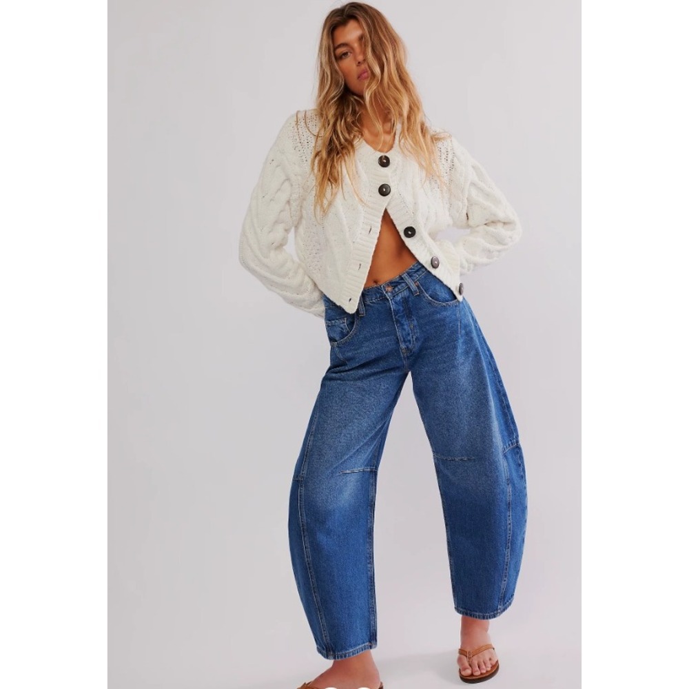 We The Free CRVY Venus Barrel Jeans Womens 35 Blue High Waisted Baggy Denim NWT